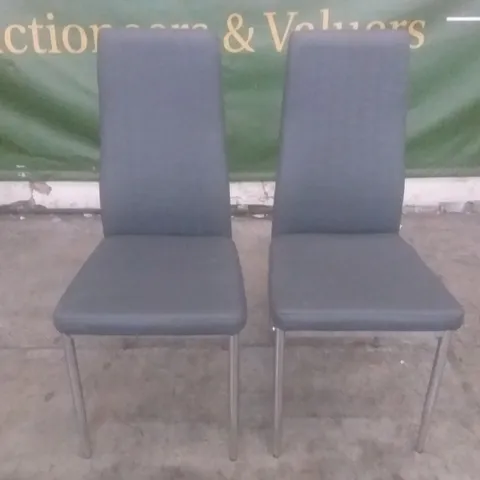 SET OF 2 DARK GREY LEATHER DINING CHAIRS (CHROME LEGS)