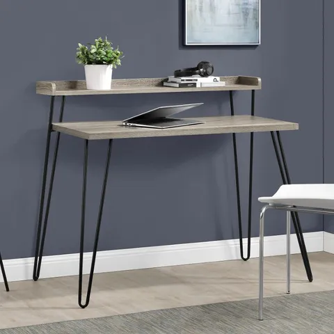BOXED DOREL HOME HAVEN RETRO DESK WITH RISER - MAT DISTRESSED GREY OAK EFFECT (1 BOX)