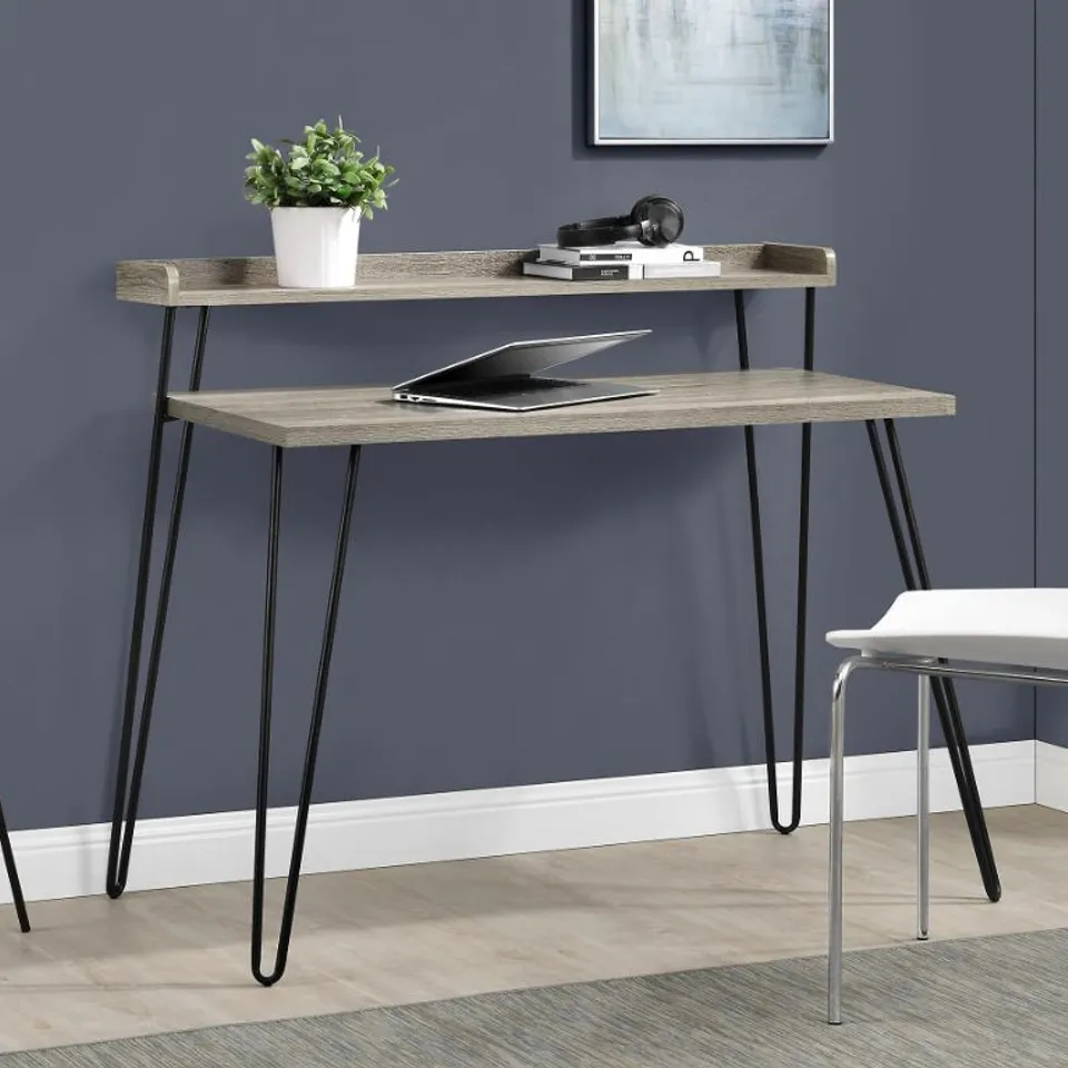 BOXED DOREL HOME HAVEN RETRO DESK WITH RISER - MAT DISTRESSED GREY OAK EFFECT (1 BOX)