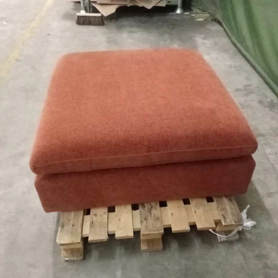QUALITY DESIGNER SQUARE BURNT ORANGE FABRIC FOOTSTOOL
