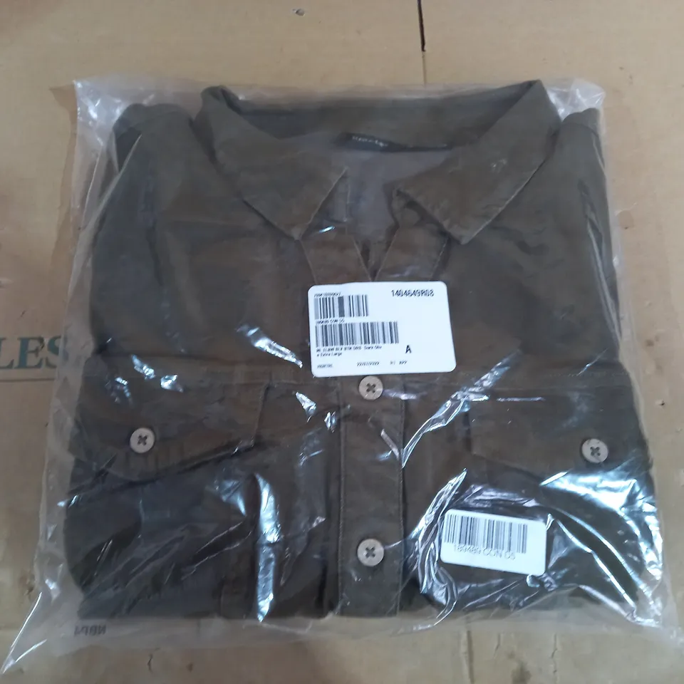 BRAND NEW ELBOW SLEEVE BUTTON UP STRETCH DENIM DRESS BY NINA LEONARD IN OLIVE - SIZE XL