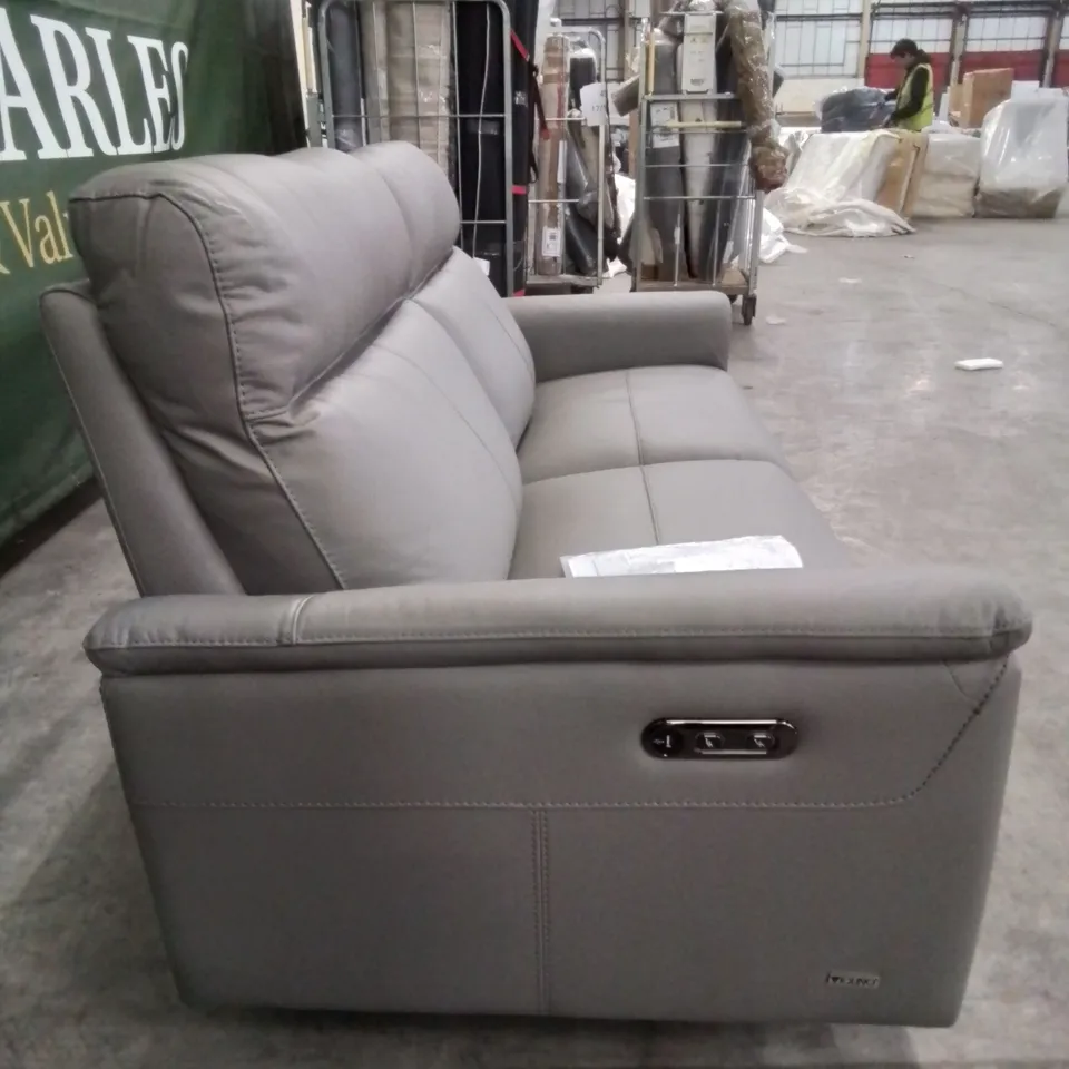 QUALITY DESIGNER BRADLEY 3 SEATER GREY LEATHER ELECTRIC RECLINING SOFA