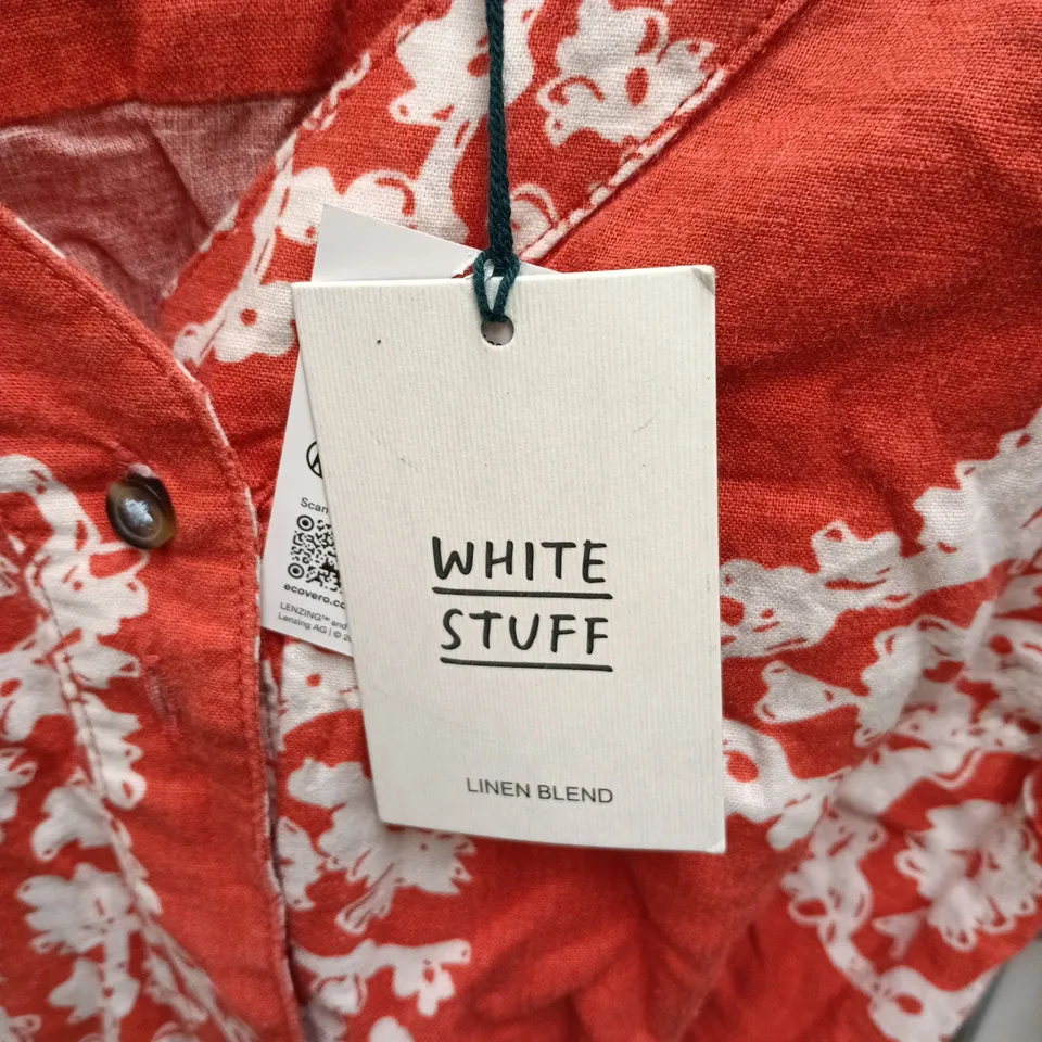 WHITE STUFF LINEN BLEND DRESS – RED FLORAL, UK 14R (EU 42R, US 10R)