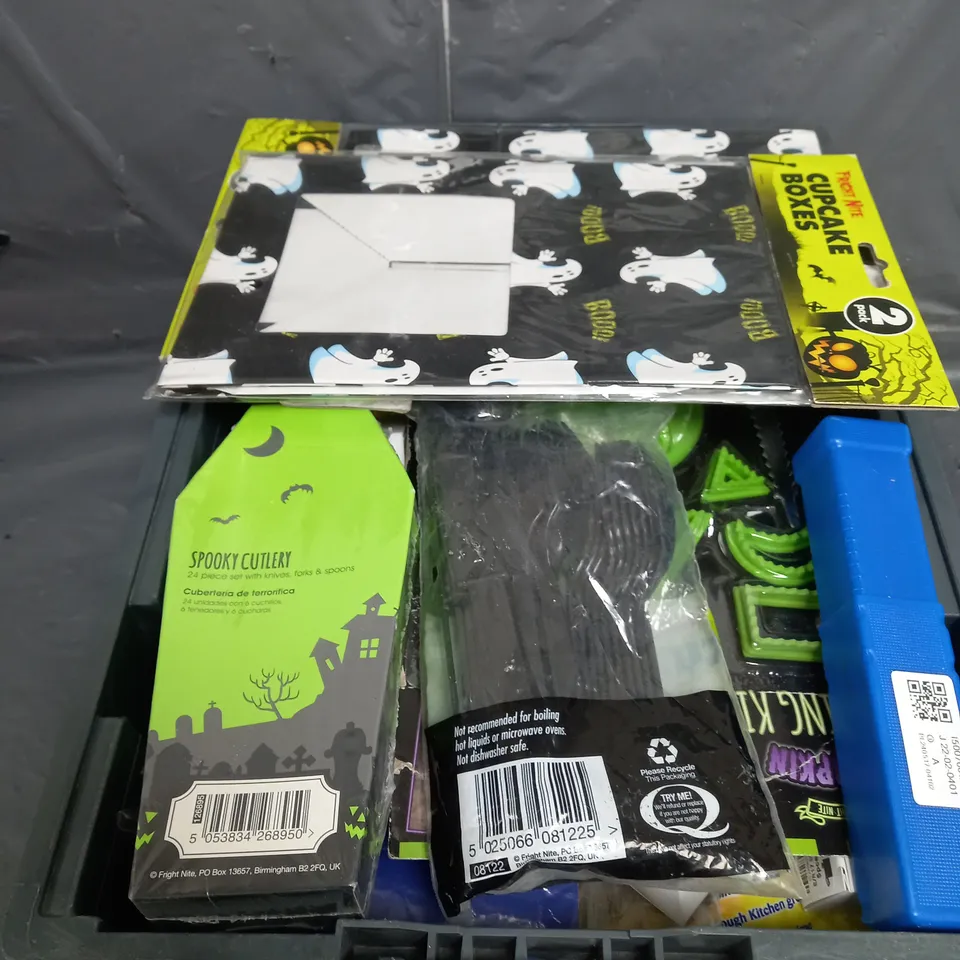 APPROXIMATELY 10 ASSORTED HOUSEHOLD ITEMS TOO INCLUDE HALLOWEEN ACCESSORIES , BLACK PRINTER INK , SURFACE WIPES  , ETC  
