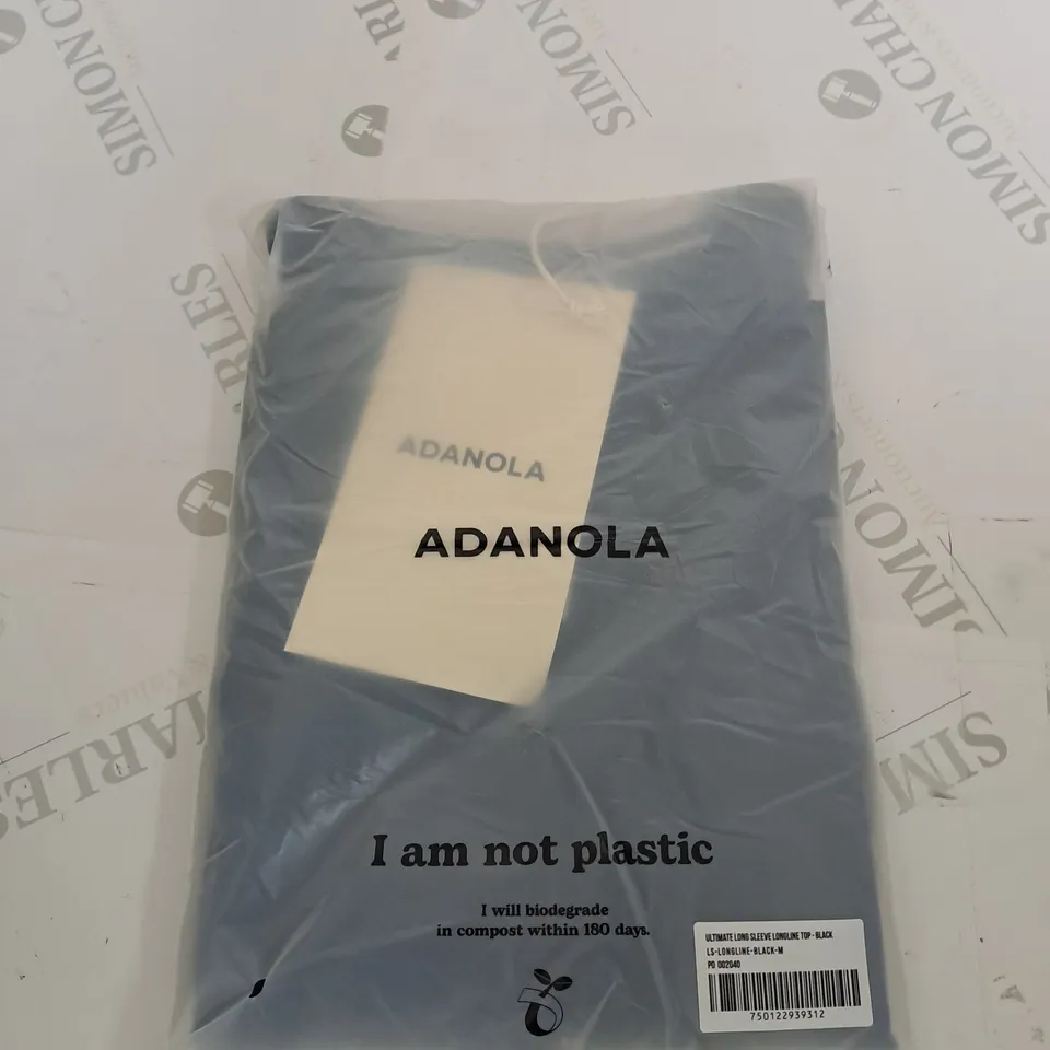 BAGGED ANANOLA ULTIMATE LONG SLEEVE LONGLINE TOP BLACK SIZE MEDIUM