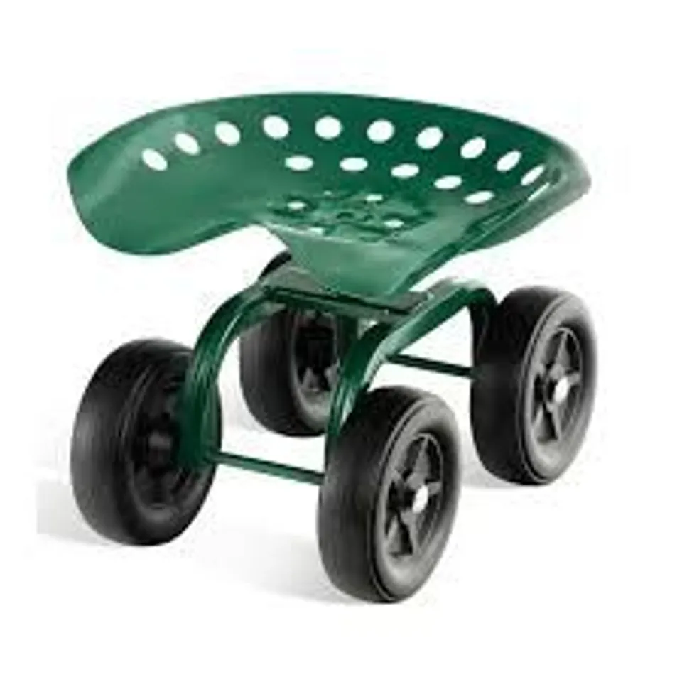 BOXED GIANTEX GARDEN CART, ROLLING WORKSEAT WITH 4 WHEELS, GARDEN STOOL 360-DEGREE SWIVEL WORK SEAT & ADJUSTABLE HEIGHT