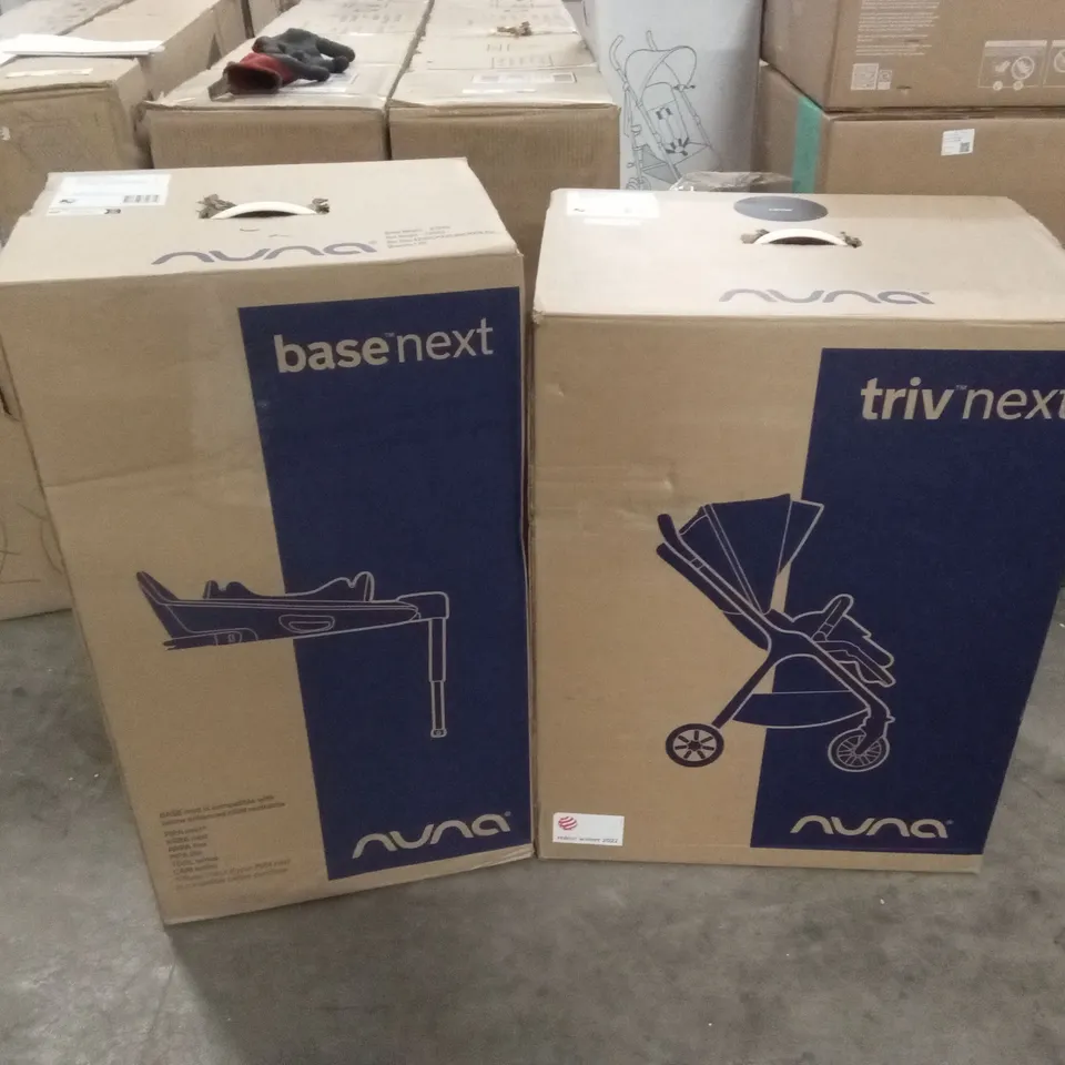 BOXED NUNA STROLLER AND I-SIZE CAR SEAT BASE (2 BOXES)