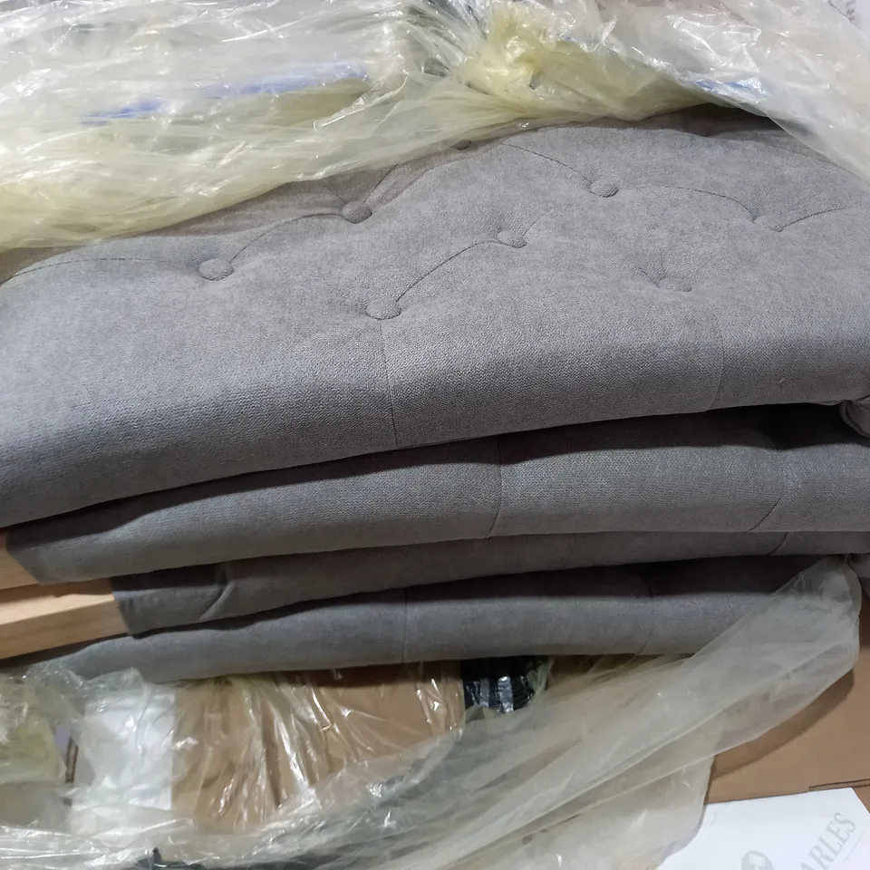 PAIR OF FABRIC SCROLL BACK DINING CHAIRS - GREY/OAK EFFECT RRP £259