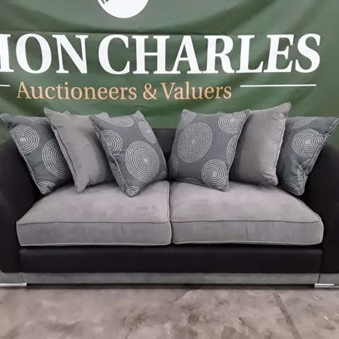 QUALITY DESIGNER DANUBE 3 SEATER SOFA - GREY/BLACK FABRIC
