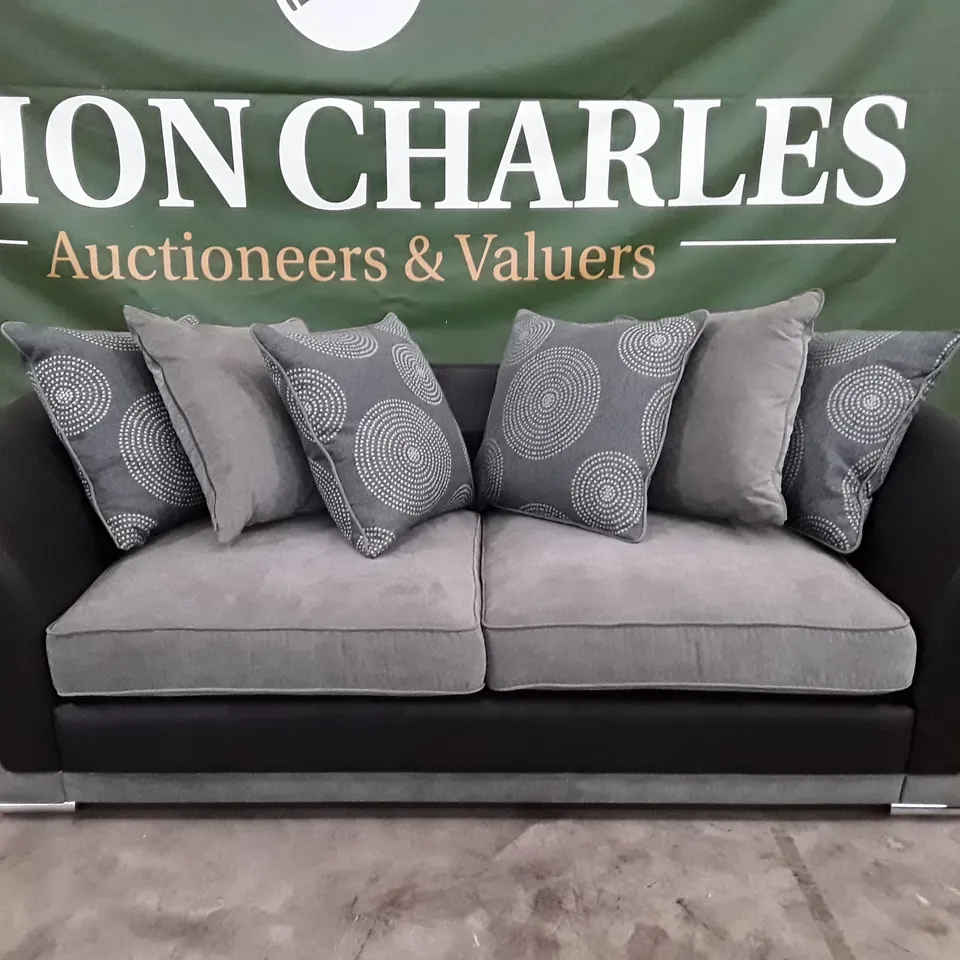 QUALITY DESIGNER DANUBE 3 SEATER SOFA - GREY/BLACK FABRIC