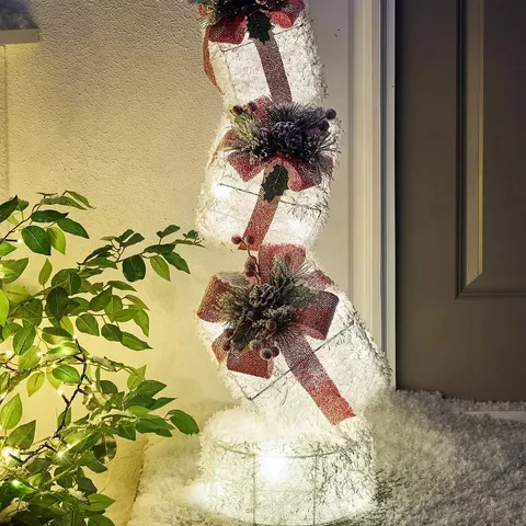 BOXED LIGHT UP FROSTED PRESENT STACK INDOOR/OUTDOOR CHRISTMAS DECORATION - 78cm