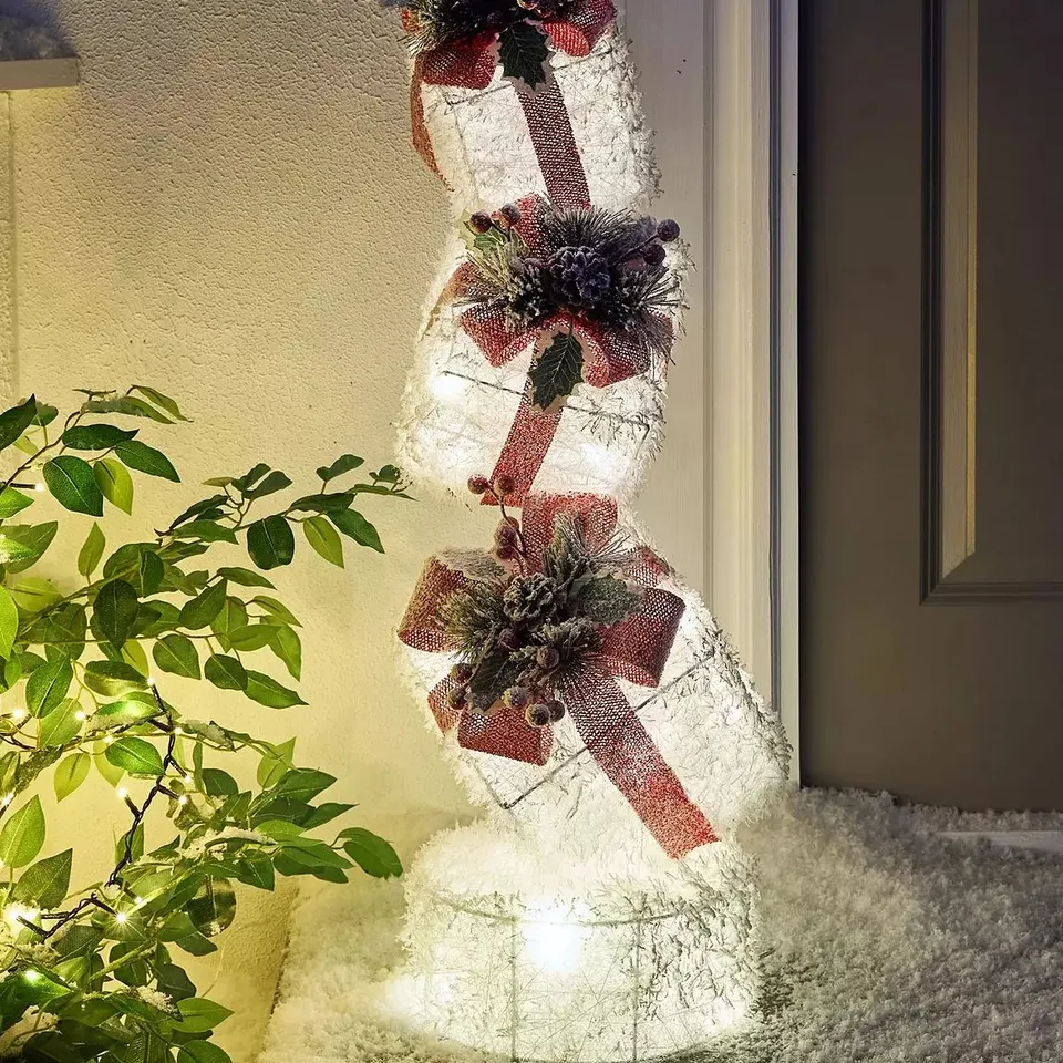 BOXED LIGHT UP FROSTED PRESENT STACK INDOOR/OUTDOOR CHRISTMAS DECORATION - 78cm