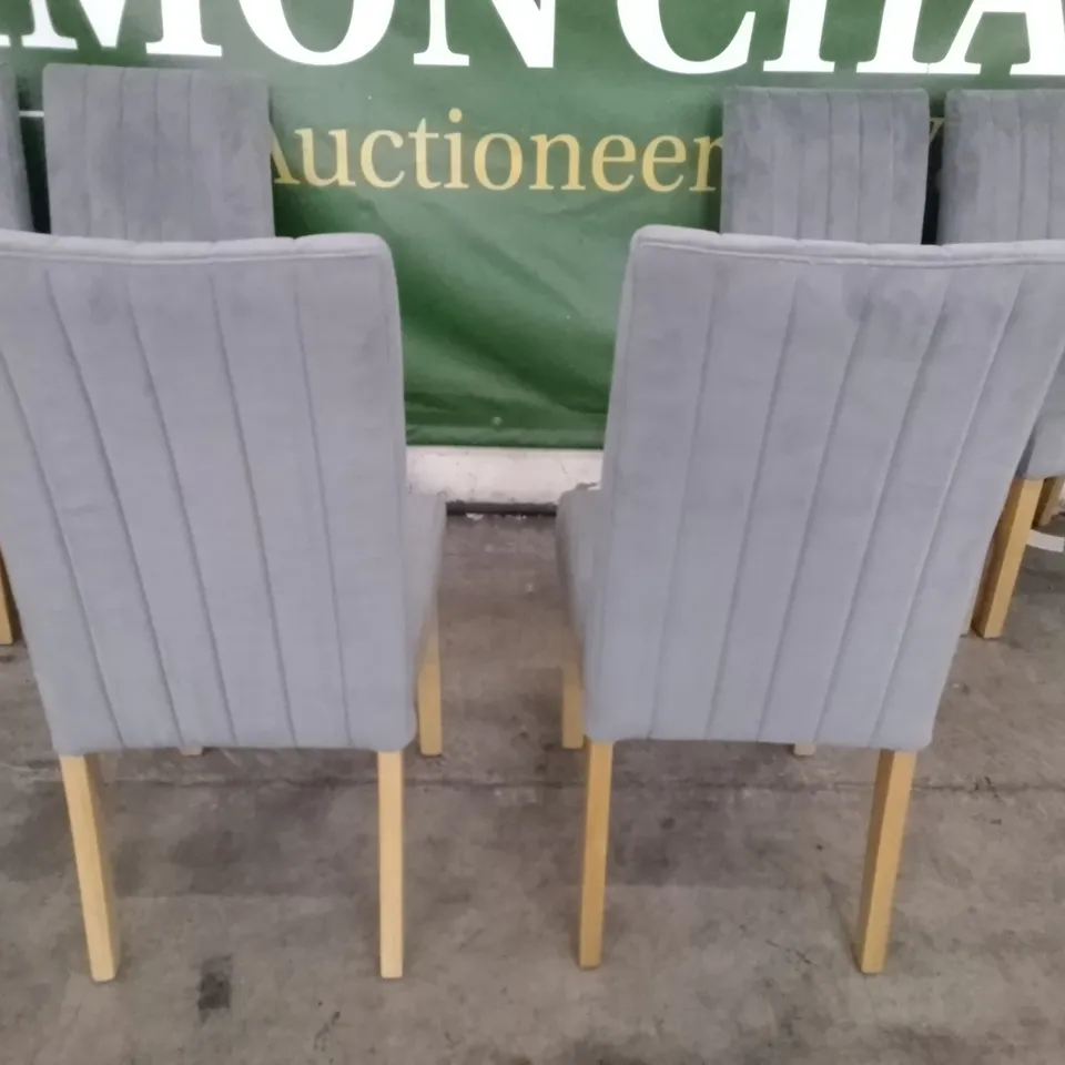 SET OF 6 NEW REGENT GREY VELVET BUTTON BACK DINING CHAIRS (OAK LEGS)