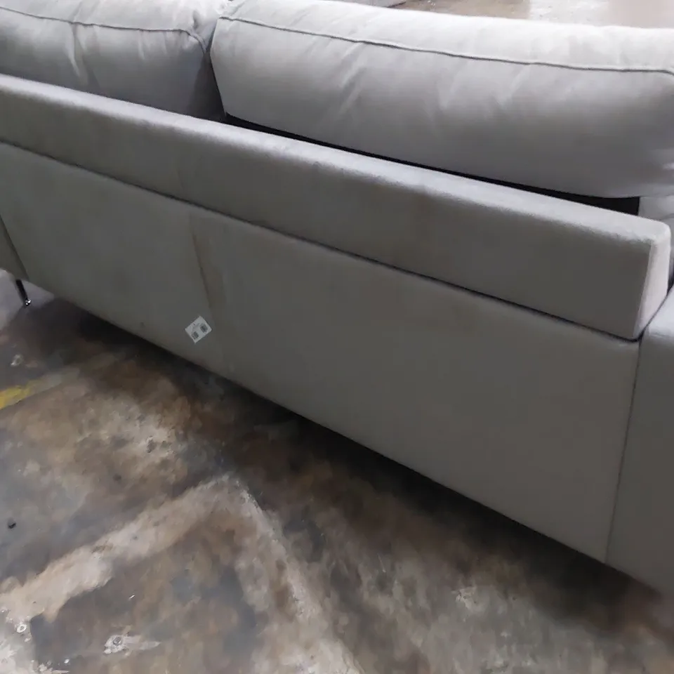 DESIGNER THREE SEATER SOFA GREY PLUSH FABRIC 