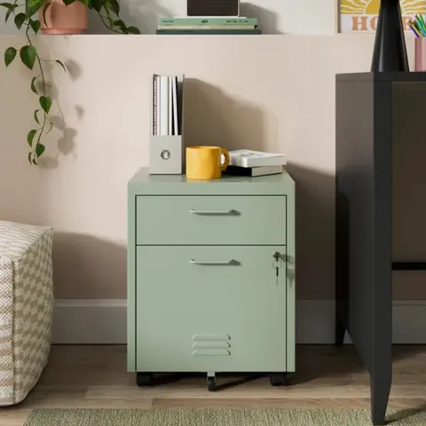 BOXED HELGA LOCKABLE 2 DRAWER STORAGE CABINET - SAGE GREEN (1 BOX)