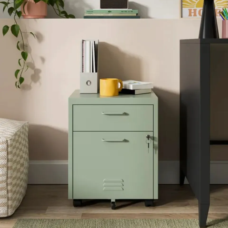 BOXED HELGA LOCKABLE 2 DRAWER STORAGE CABINET - SAGE GREEN (1 BOX)