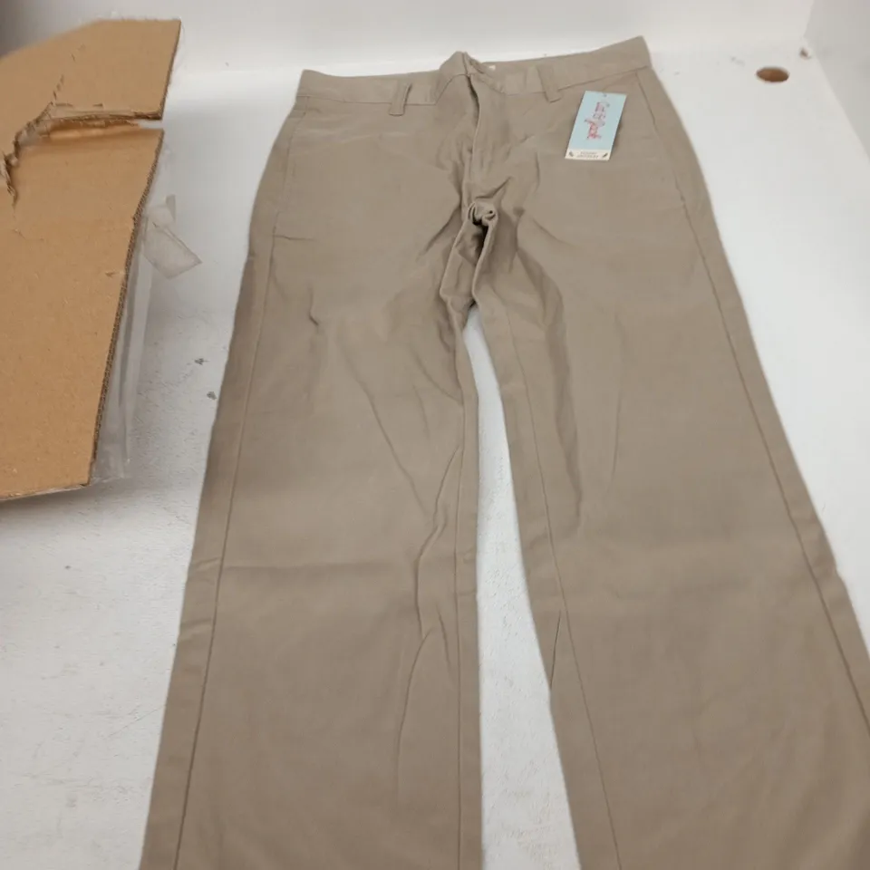 BOX OF APPROXIMATELY 12 KHAKI CHINOS IN ASSORTED SIZES