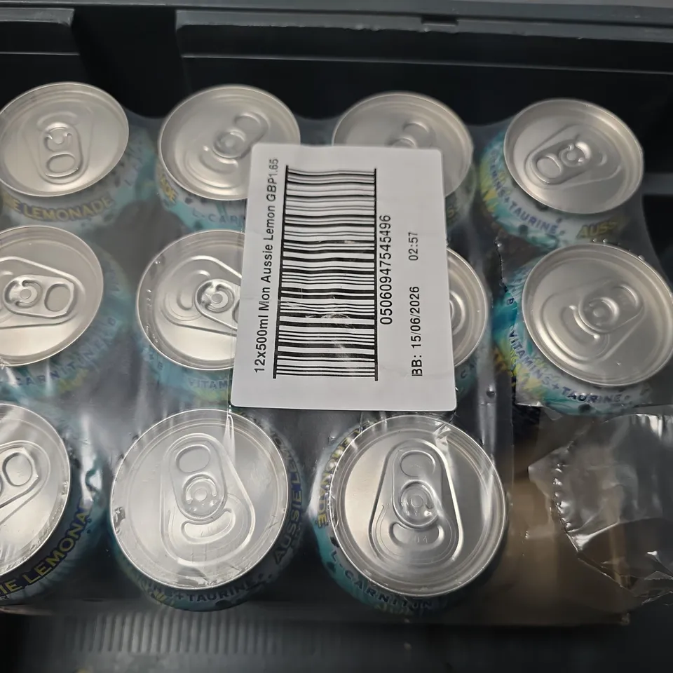 APPROXIMATELY 6 ASSORTED DRINKS ITEMS TO INCLUDE - MONSTER AUSSIE LEMONADE , ON PROTEIN SHAKE CHOCOLATE , NURITI ALMOND OIL 