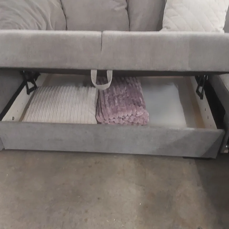 QUALITY DESIGNER FABRIC UPHOLSTERED SOFA BED WITH STORAGE