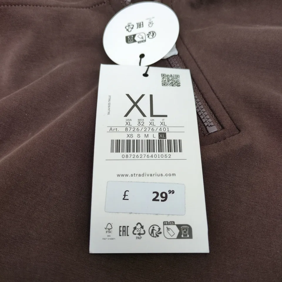 STRADIVARIUS CASUAL SPORT BROWN 1/4 ZIP TOP XL WITH TAGS