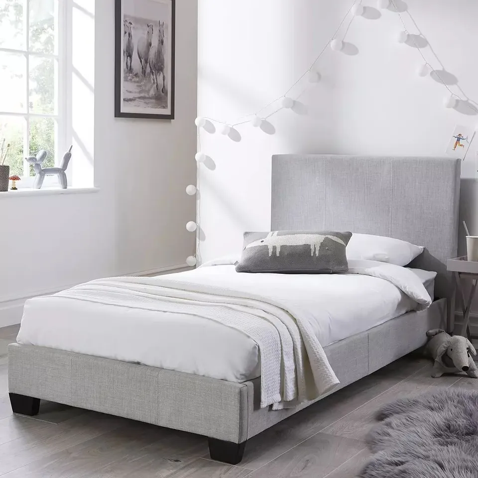 BOXED RILEY FABRIC SINGLE BED FRAME - GREY