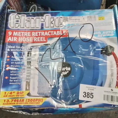 BOXED CLARKE 9 METRE RETRACTABLE AIR HOSE REEL
