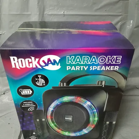 BOXED ROCKJAM PARTY SPEAKER 2024 MODEL PS150PL BLACK WITH 2 WIRELESS MICS