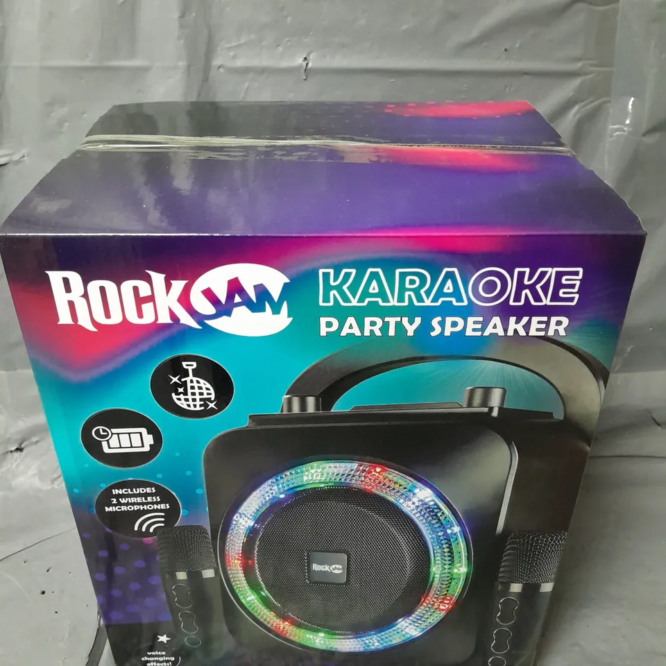 BOXED ROCKJAM PARTY SPEAKER 2024 MODEL PS150PL BLACK WITH 2 WIRELESS MICS