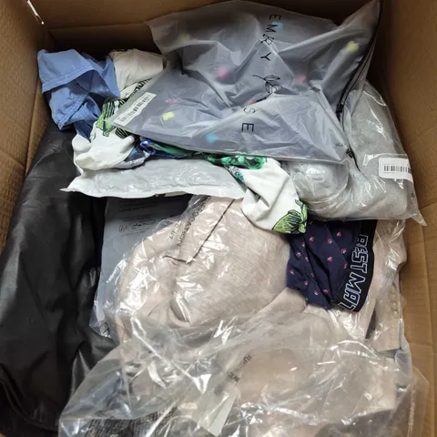 LARGE BOX OF APPROXIMATELY 25 ASSORTED CLOTHING ITEMS IN VARIOUS COLOURS, STYLES AND SIZES - COLLECTION ONLY