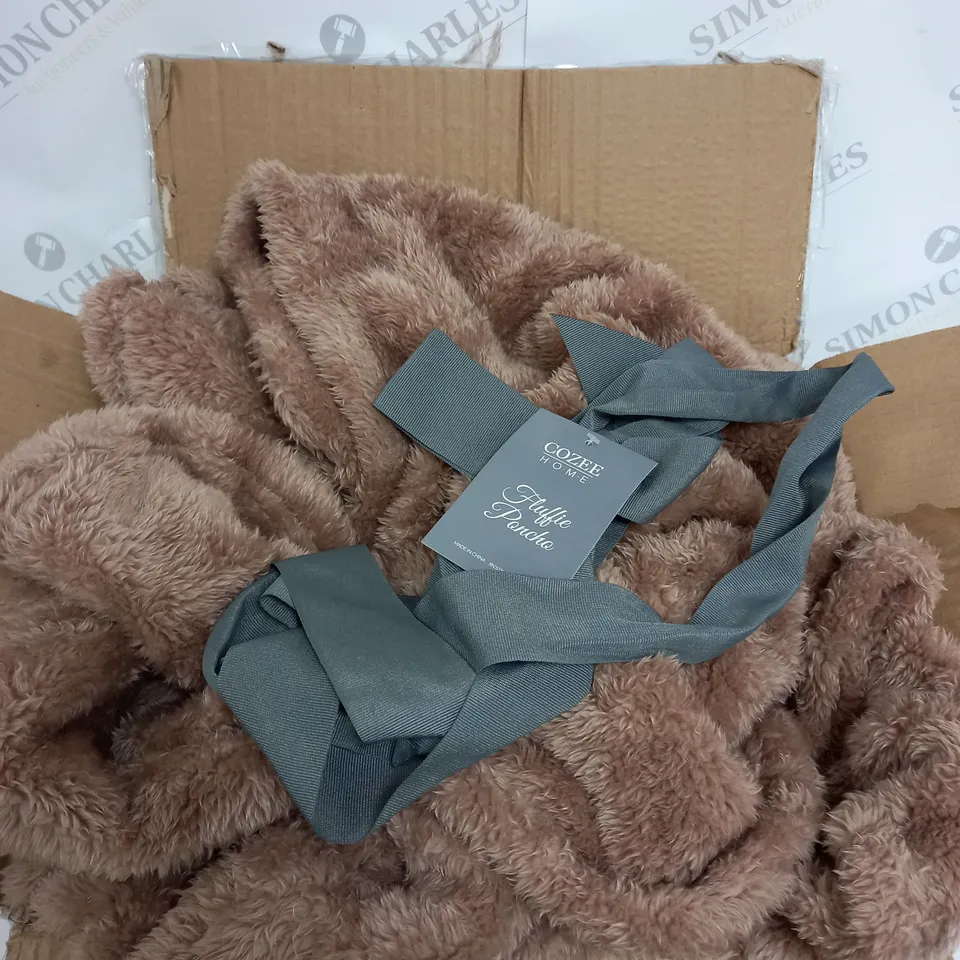 COZEE HOME FLUFFY PONCHO IN TAUPE ONE SIZE
