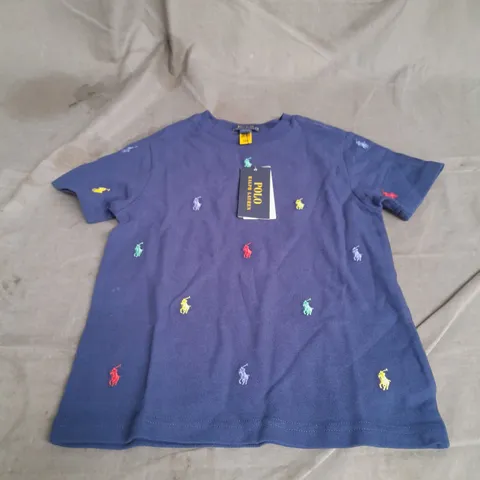 POLO RALPH LAUREN EMBROIDERED SHORT SLEEVE TOP IN NAVY SIZE KIDS 4