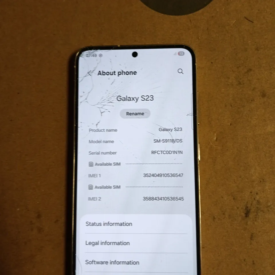 SAMSUNG GALAXY S23 SMARTPHONE – WHITE (CRACKED SCREEN)