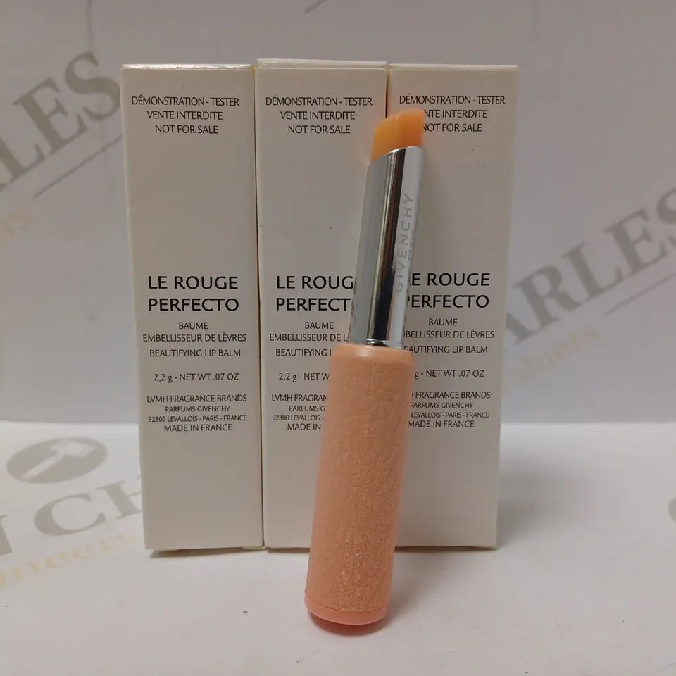 LOT OF 3 GIVENCHY LE ROUGE PERFECTO LIP BALM TESTERS - 01 PERFECT PINK