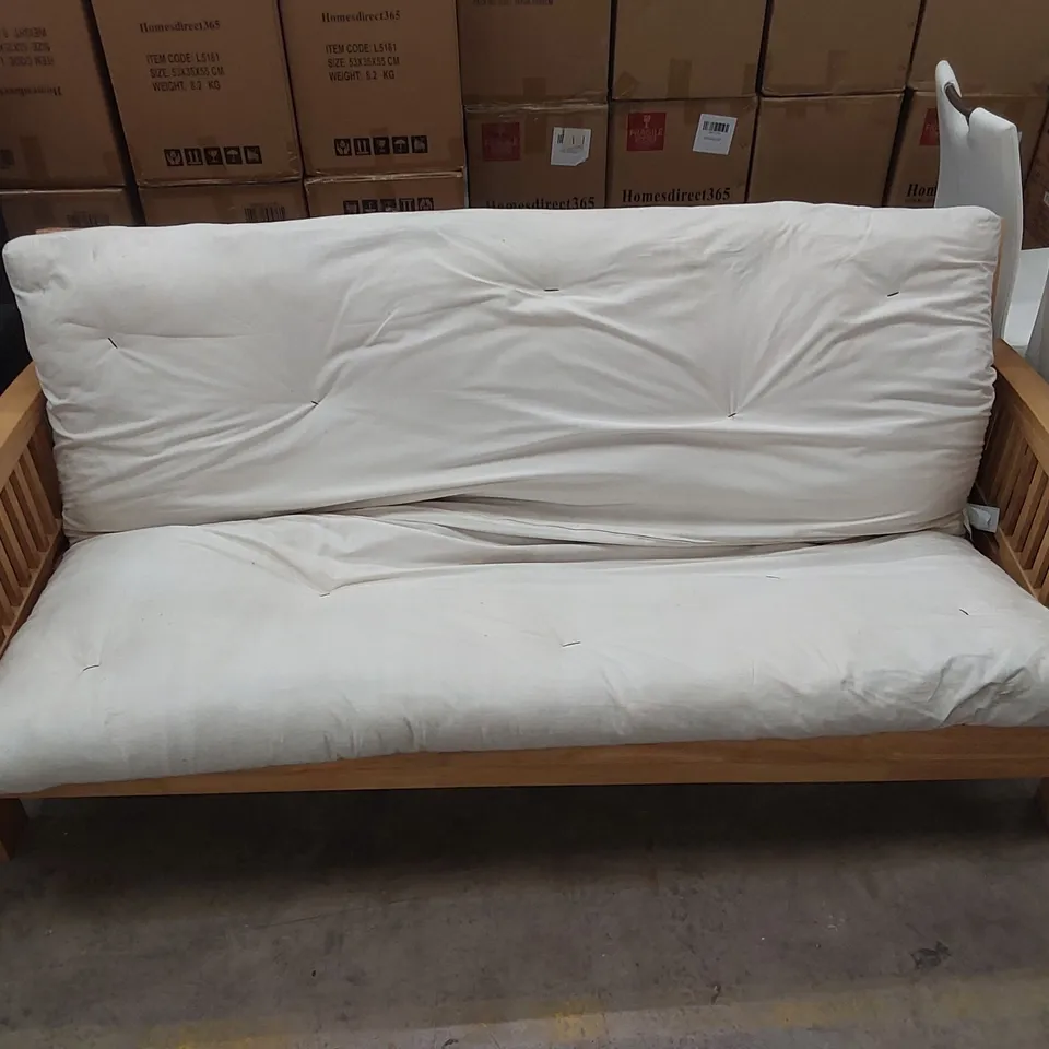 DESIGNER SOLID WOOD 4 SEATER SOFA BED WITH HEAVY CUSHION MATTRESS 