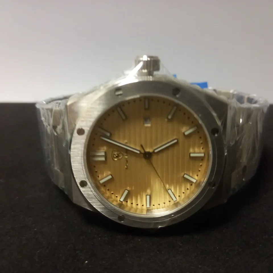 MENS BERNARD REINHARDT WATCH – GOLD COLOUR DIAL – 316 STAINLESS STEEL CASE & STRAP – SWISS MOVEMENT – SAPPHIRE CRYSTAL - 5 ATM WATER RESISTANT 