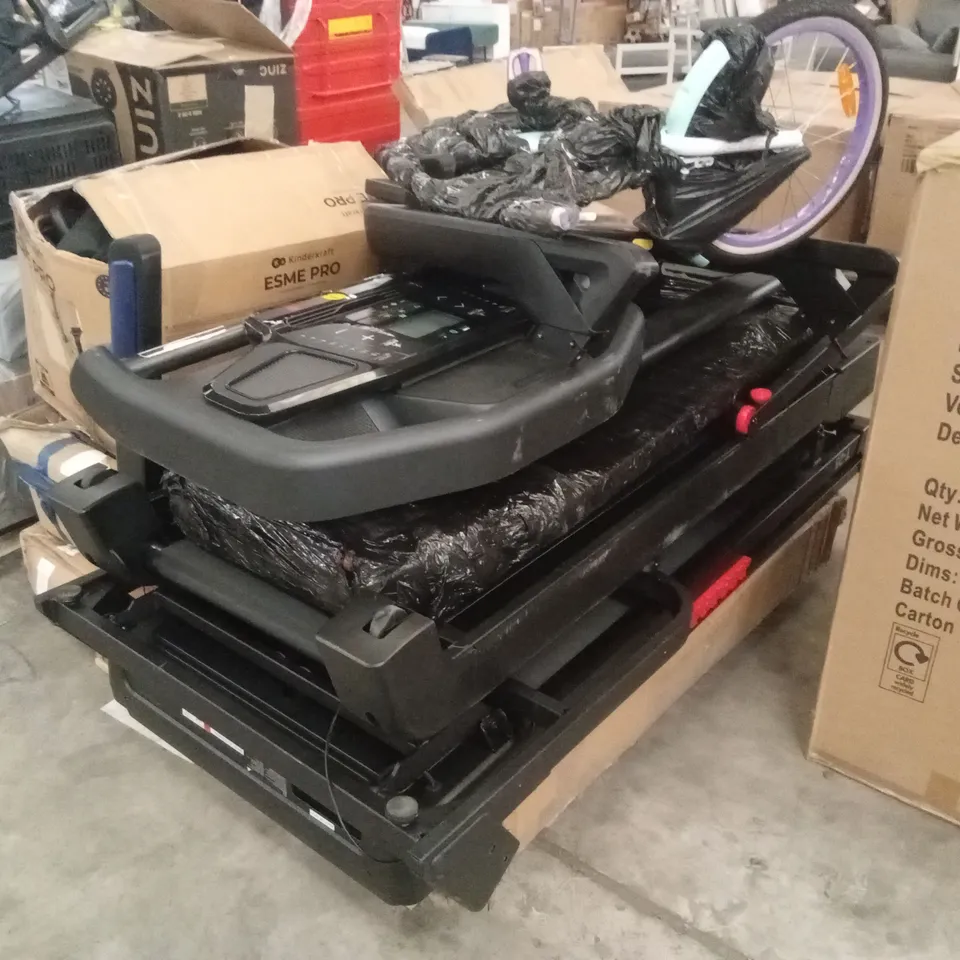 PALLET OF ASSORTED INCOMPLETE OR DAMAGED HOUSEHOLD GOODS AND PRODUCTS TO INCLUDE; KIDS BIKE, TREADMILLS, PRAM PARTS, TRAMPOLINE PARTS ETC
