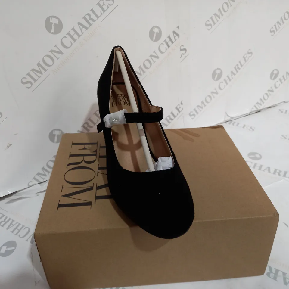 BOXED WHERES THAT FROM SUEDE BLACK DOLLY SHOES - SIZE UK 5