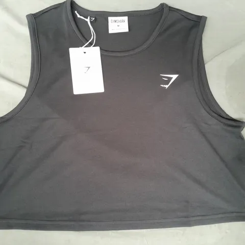 GYM SHARK TRAINING CROP TANK TOP IN BLACK SIZE MEDIUM