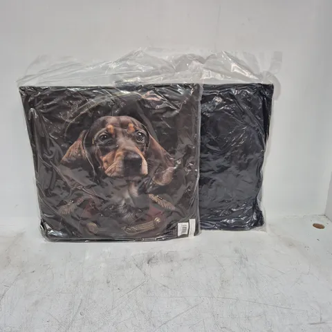 LOT OF 16 AS NEW TOP DOG DASCHHUND THEMED FILLED CUSHIONS - 45X45CM