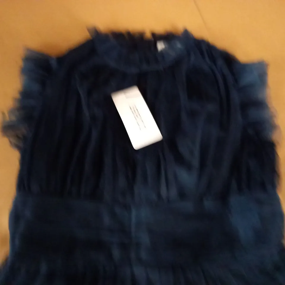 COAST PETITE TULLE TIERED FRLL SLEEVE DRESS IN NAVY - 10