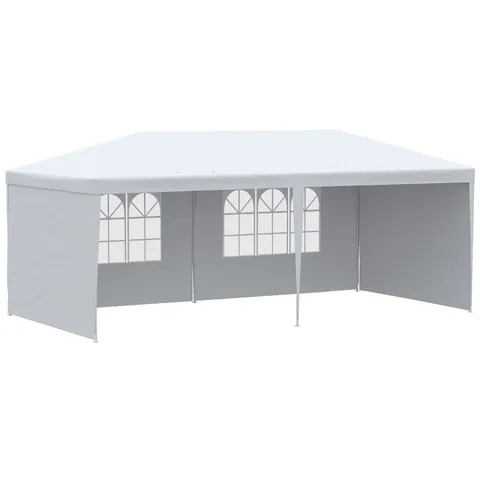 BOXED OUTSUNNY 6X3 M PARTY TENT GAZEBO MARQUEE OUTDOOR PATIO CANOPY SHELTER WITH WINDOWS AND SIDE PANELS, WHITE (1 BOX)