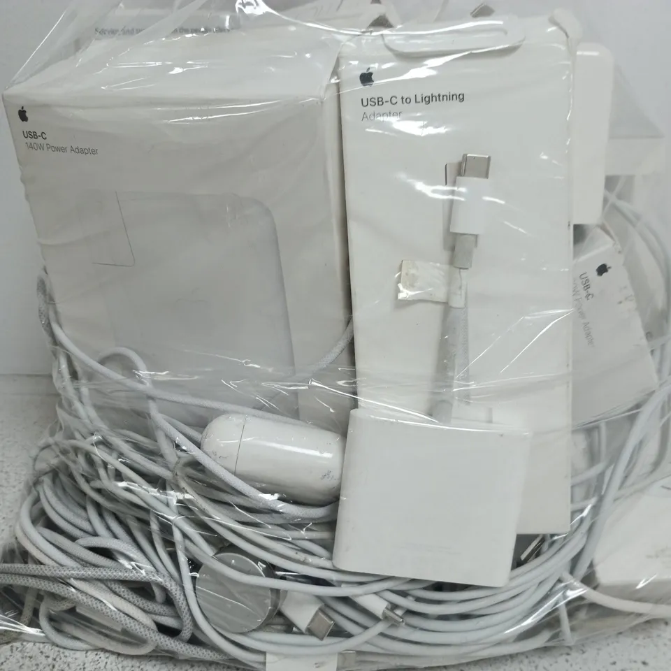 BAG CONTAINING ARE LARGE NUMBER OF APPLE PRODUCTS INCLUDING AIRPODS, WIRES, PLUGS ETC.