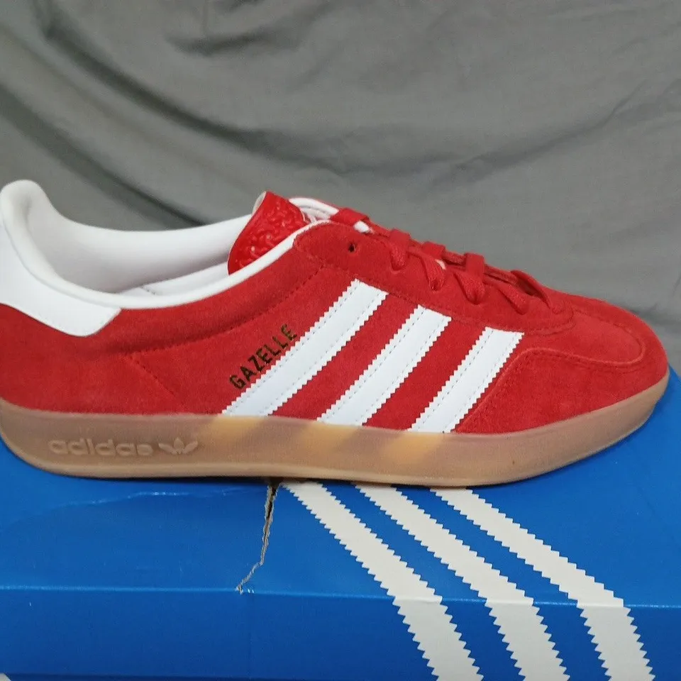 ADIDAS GAZELLE INDOOR SNEAKERS - RED SUEDE, UK 7.5