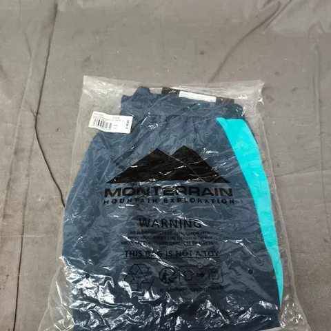 MONTERRAIN LYDER 3.0 WOVEN RUNNING SHORTS – NAVY WITH TURQUOISE STRIPE, SIZE L