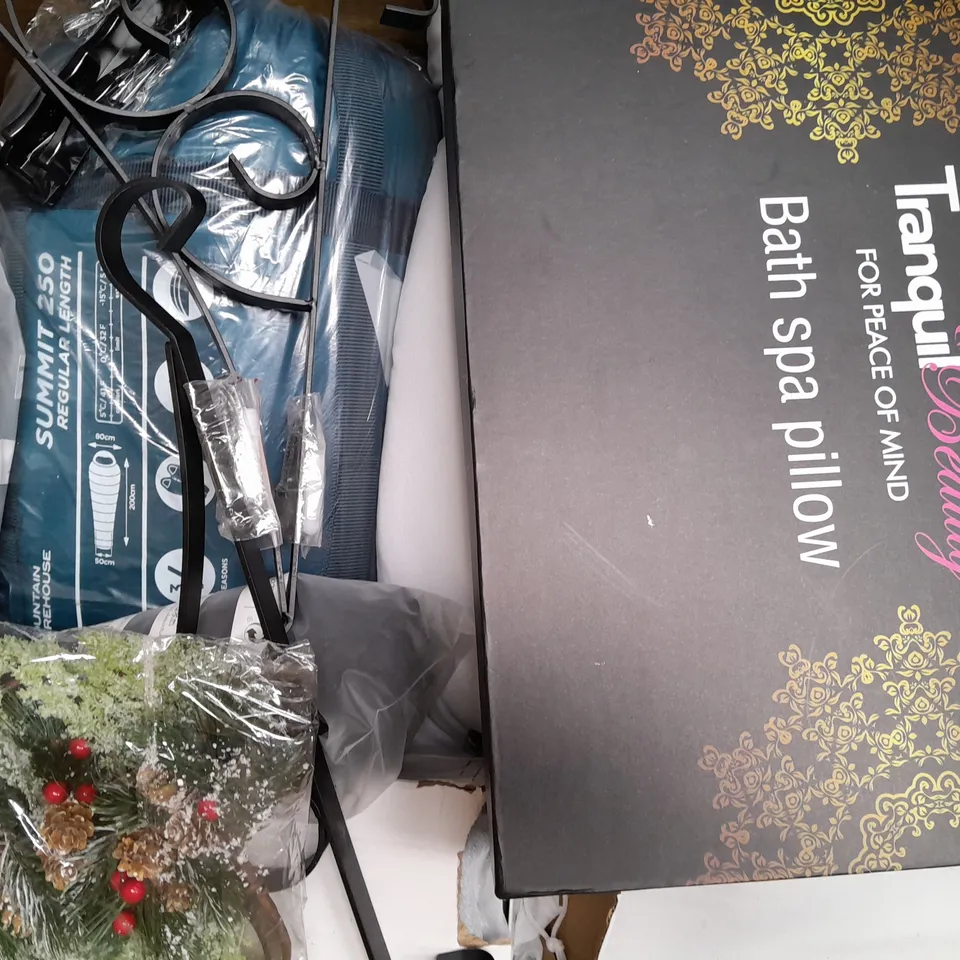 BOX OF APPROXIMATELY 20 ASSORTED HOUSEHOLD ITEMS TO INCLUDE DECORATIVE GONK, EGG BEATER, ETC