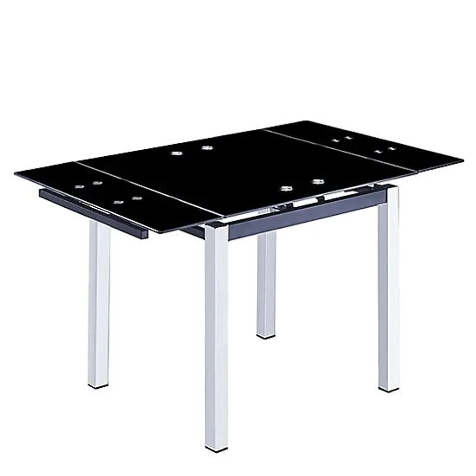 BOXED SARAH EXTENDING BLACK GLASS DINING TABLE (2 BOXES)