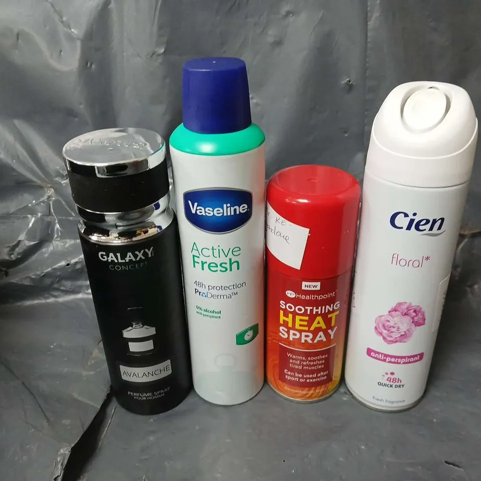 APPROXIMATELY 12 ASSORTED AEROSOLS TO INCLUDE CIEN FLORAL ANTI-PERSPIRANT, SOOTHING HEATSPRAY, GALAXY CONCEPT PERFUME SPRAY, ETC - COLLECTION ONLY