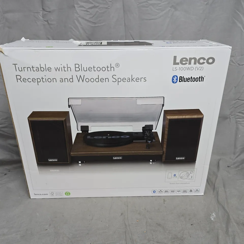 Lenco LS-100WD (V2) Turntable with Bluetooth – Wooden Speakers (Boxed)