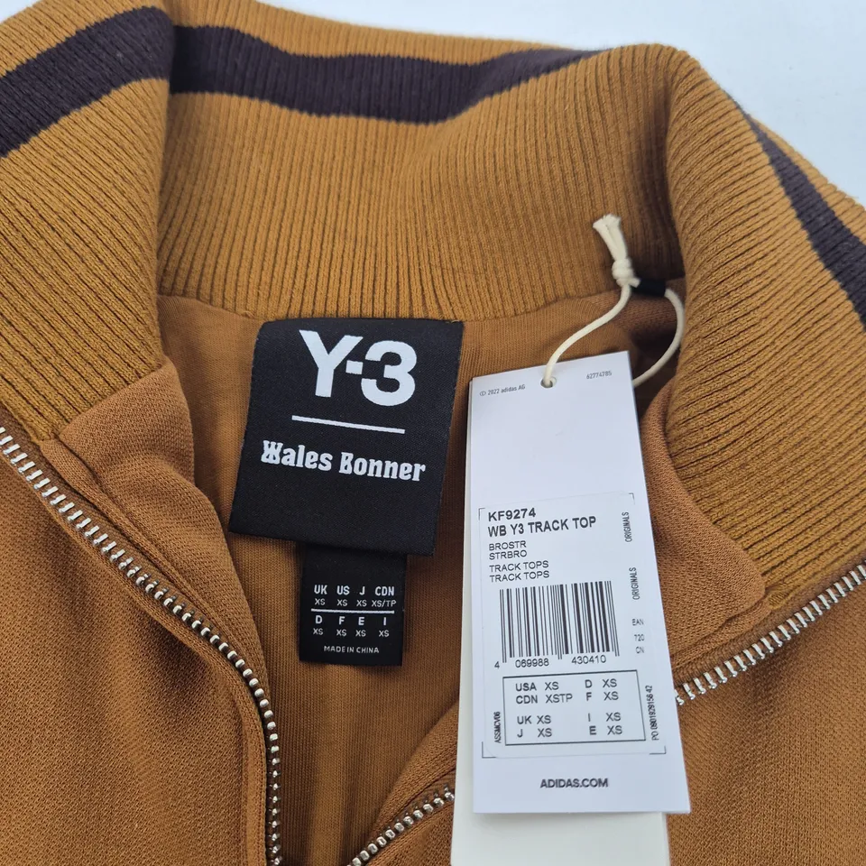 Y-3 WALES BONNER TRACK TOP – MUSTARD BROWN WITH BLACK STRIPES, UK XS