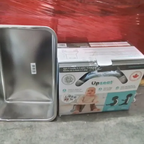 PALLET OF ASSORTED HOUSEHOLD GOODS AND PRODUCTS TO INCLUDE;BOOSTER CHAIR,CAT LITTER TRAY 